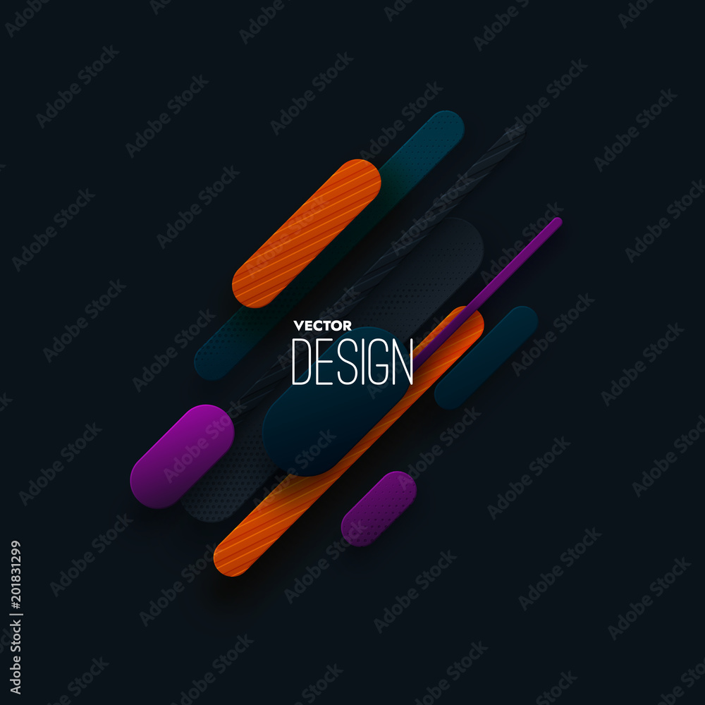 Poster abstract 3d banner with linear paper shapes.