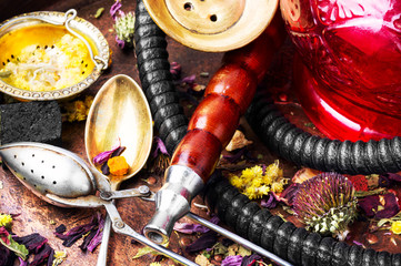 Asian tobacco hookah with floral tea aroma