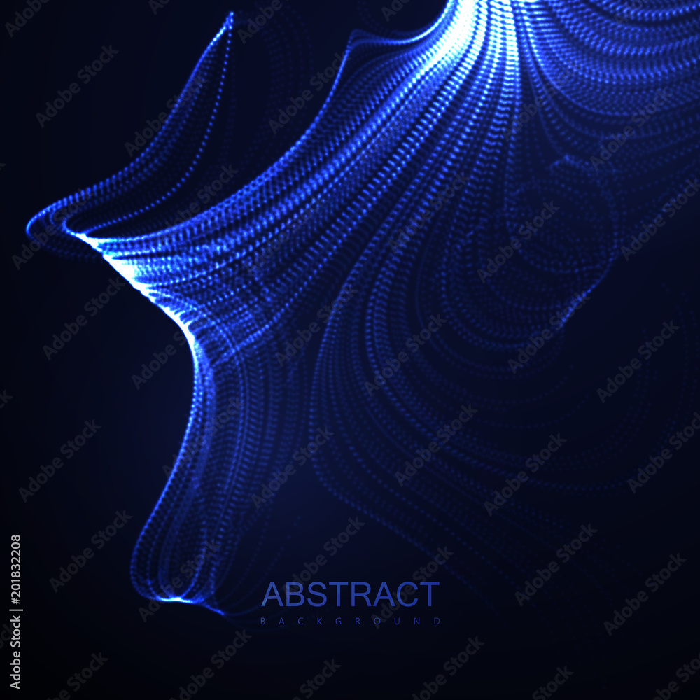 Aufkleber 3d illuminated abstract digital wave of glowing particles.