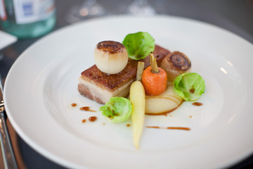 Crispy pork belly and vegetables