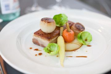 Crispy pork belly and vegetables