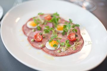 Gourmet presentation of Bacon and Eggs