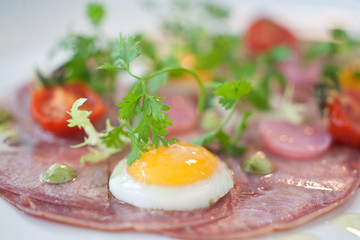 Gourmet presentation of Bacon and Eggs