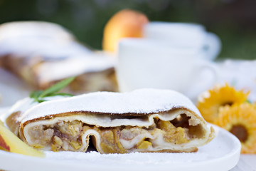 Strudel with peaches and apples