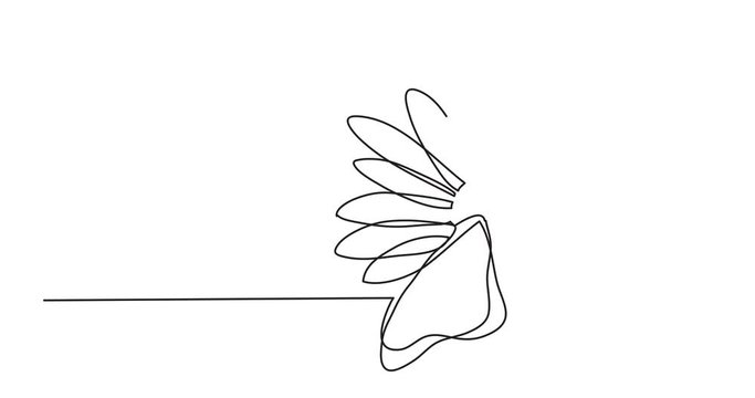 Self drawing animation of single line drawing of butterfly and flowers