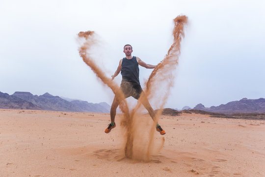 Tourist in Wadi Rum Desert, Jordan