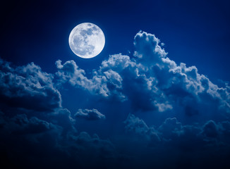 Naklejka na ściany i meble Night sky with bright full moon and cloudy, serenity nature background.