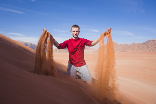 Tourist in Wadi Rum Desert, Jordan