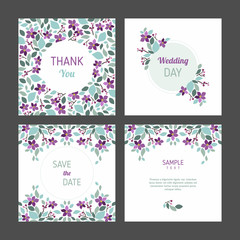 Set of cards with floral design elements. Wedding ornament concept. Vector layout decorative greeting card or invitation design background