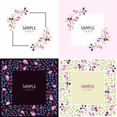 Fototapeta na wymiar Set of cards with floral frames. Wedding ornament concept. Vector layout decorative greeting card or invitation design background