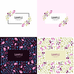 Set of cards with floral frames. Wedding ornament concept. Vector layout decorative greeting card or invitation design background