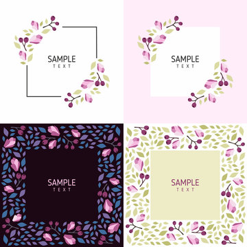 Set of cards with floral frames. Wedding ornament concept. Vector layout decorative greeting card or invitation design background