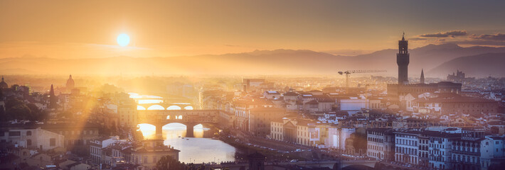 Arno River and bridges at sunset Florence, Italy - obrazy, fototapety, plakaty