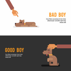 Bad boy. Good boy. Web banner template with cute brown dog. Vector illustration