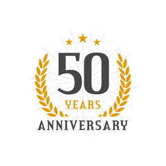 50 Years Anniversary golden laurel wreath logo badge