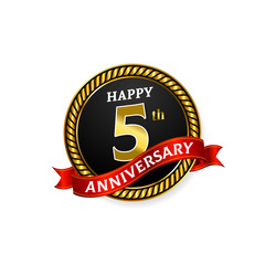 Happy 5 years golden anniversary logo celebration with ring and ribbon.