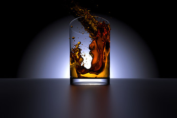 cold whisky is poured into glass