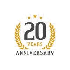 20 Years Anniversary golden laurel wreath logo badge