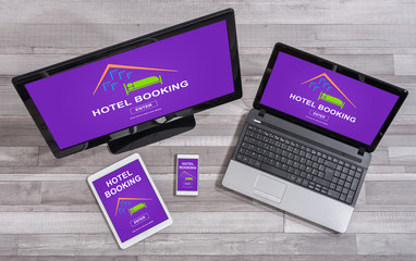 Hotel booking concept on different devices
