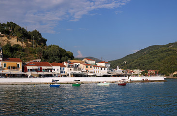 Fototapeta na wymiar boats in port Parga tourist destination Greece summer season