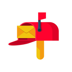 Open mailbox with paper envelope. Vector illustration flat design. Isolated on white background.