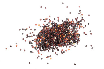 Black quinoa seeds isolated on white background. Top view