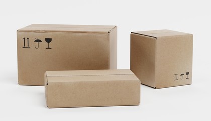Realistic 3D Render of Carboard Boxes