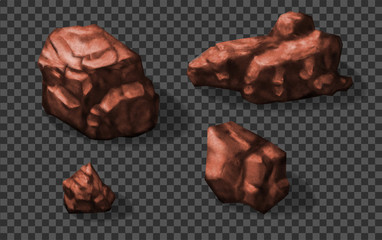 Rock stones collection. Vector 3d realistic illustration.