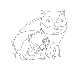 concept of happy family for coloring, wild animals on isolated background, for coloring