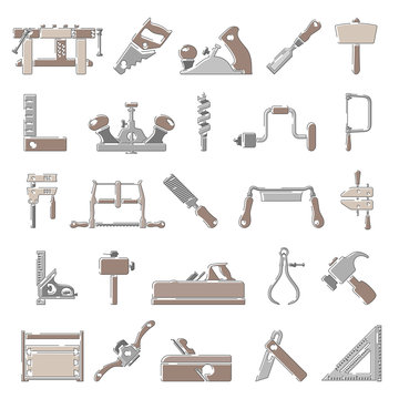 Outline Color Icons - Traditional Woodworking Tools