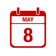 8 May calendar red icon. eight