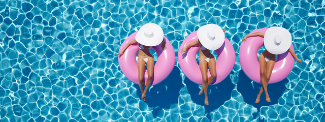 women swimming on float in a pool. 3d rendering