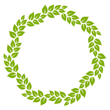 Green and white leaves circle frame, vector illustration