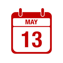 Fototapeta premium 13 May calendar red icon. thirteen