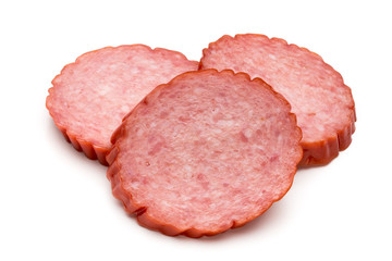 Slices of salami. Isolated on a white background.