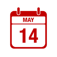 14 May calendar red icon. fourteen