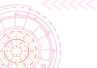 Abstract technology background. Modern technology concept. Pink lines design on white background. Circle engeneering drawing. Template for presentation, banner, flyer, report, business A4 Vector AI10