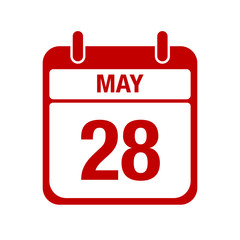28 May calendar red icon. twenty eight