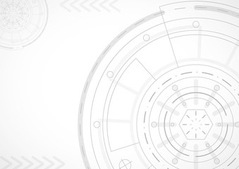 Abstract technology background. Modern technology concept. Gray lines design on white background. Circle engeneering drawing. Template for presentation, banner, flyer, report, business A4 Vector AI10