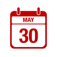 30 May calendar red icon. thirty