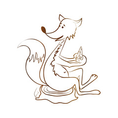 Fox, flat,  cheese, picture, stroke, stump, sketch for your design