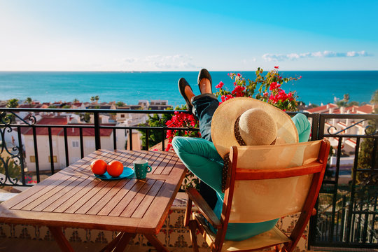 Young Woman Relax On Scenic Balcony Terrace