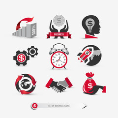 set of business icons containing: international marketing symbols, financial ideas, mobile and web elements for website templates, company presentation, flat, 3d style signs, eps10 vector illustration