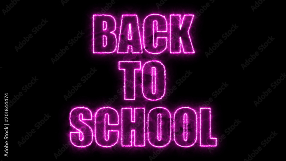 Poster burning back to school text on black, 3d rendering background, computer generating