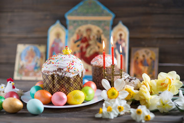 Easter cake and painted eggs