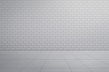 Fototapeta premium White brick wall with tile floor