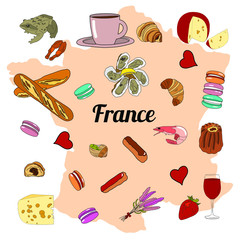 Hand drawn vector illustration France food
