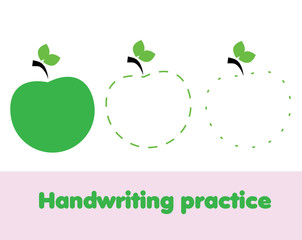 Tracing lines for toddlers with apple fruit. Handwriting practice sheet. Educational children game, printable worksheet for kids to train motor skills