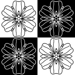 Decorative pattern with a flower in a black -white colors