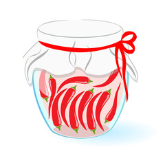 Glass jar with pickled peppers...Bank of paprika. Pot isolated on white background. Vector
